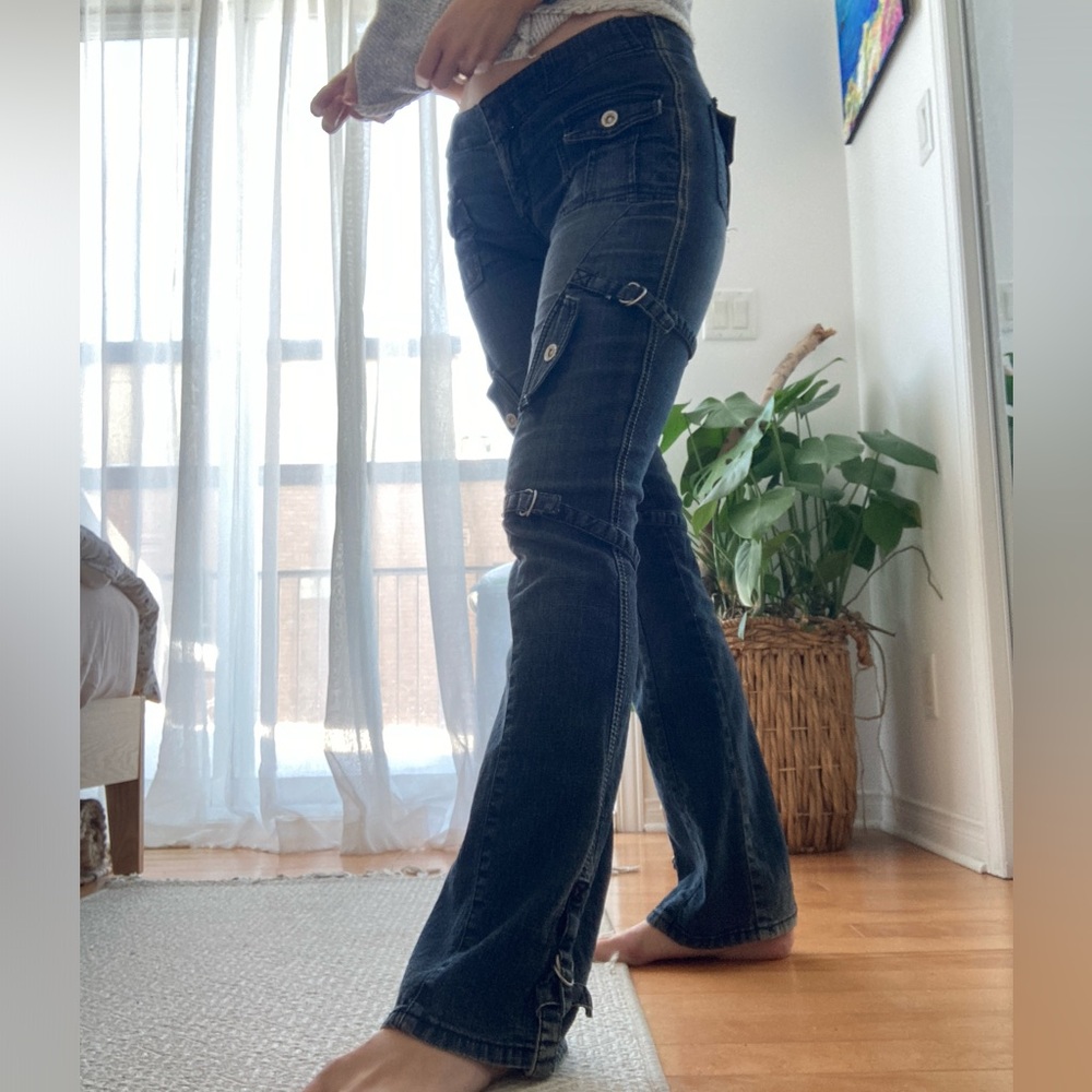 Y2K Vintage Flare Jeans Size 27 Straps 2000s Bootcut Low Rise Fixx